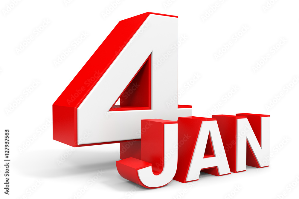 January 4. 3d text on white background. January 4. 3d text on white background.