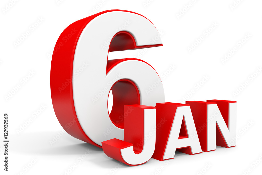 January 6. 3d text on white background. January 6. 3d text on white background.