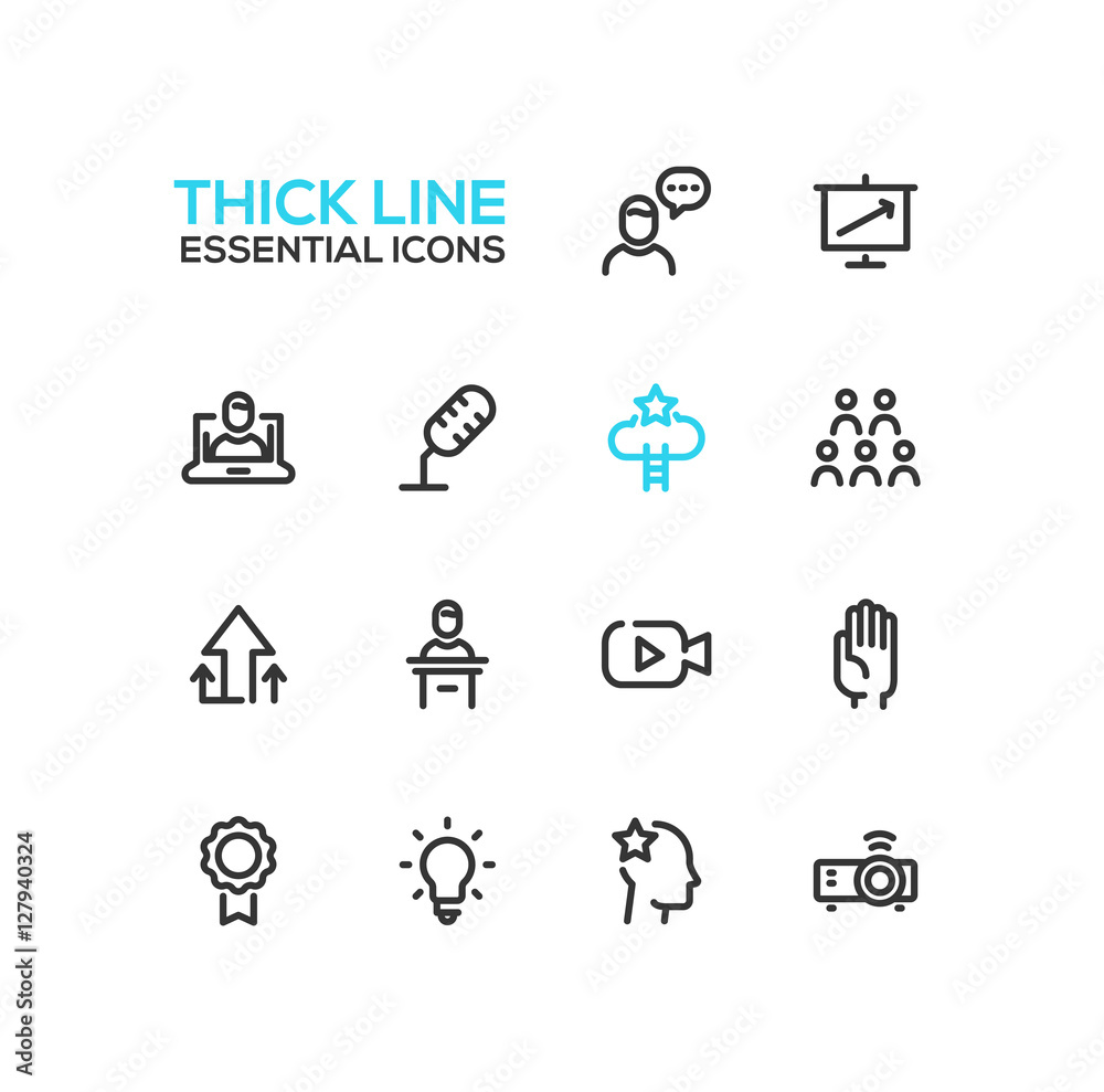 Business Training - Thick Single Line Icons Set