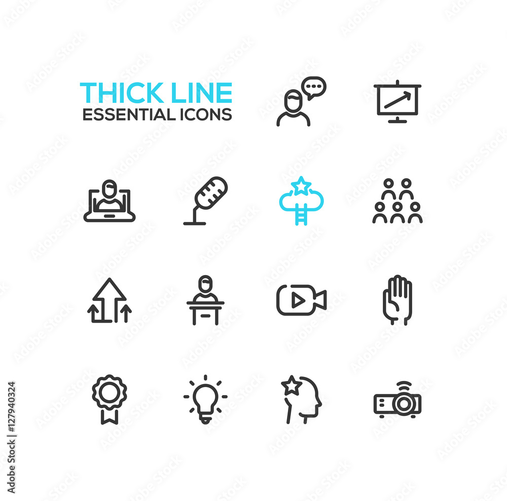 Business Training - Thick Single Line Icons Set Business Training - Thick Single Line Icons Set