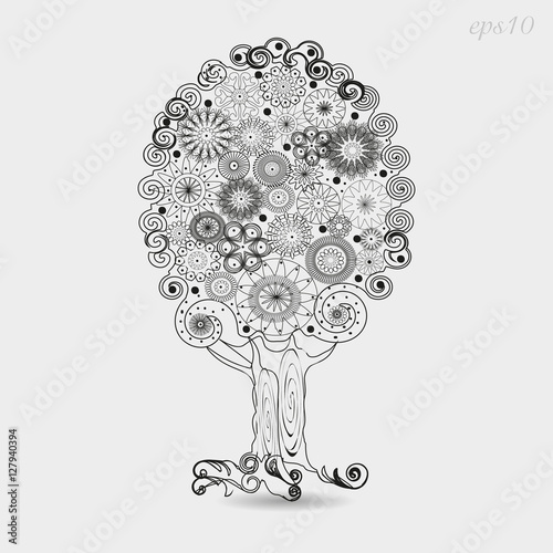 Tree Ornament graphics
Drawing abstract design author krone flowers roots curl handmade openwork pattern plant svol line white background black stock eps10 vector illustration
