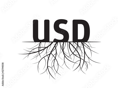 USD Sign and Roots. Black Vector Illustration.