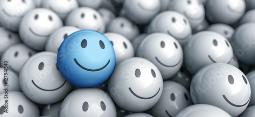 Konzept Erfolg und Konkurrenz: 3D Smiley in Gruppe