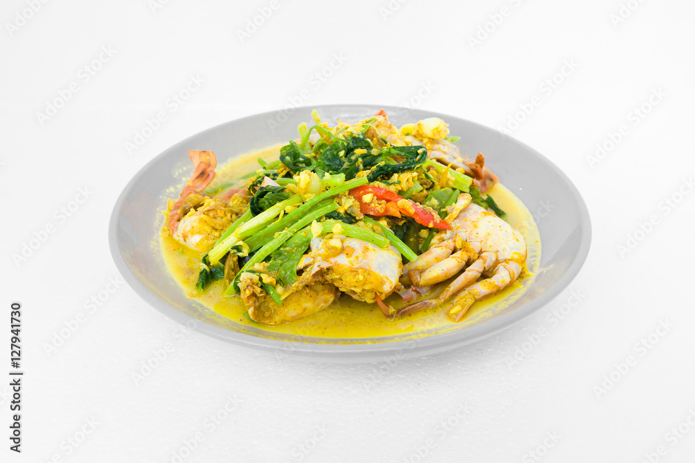 Fried crab with curry powder. thai food