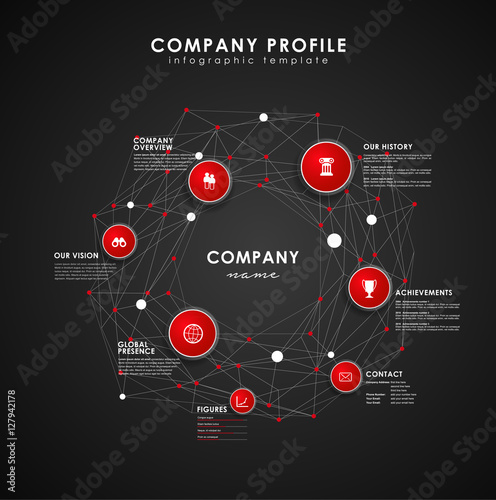 Company profile overview template with red circles and dots - da