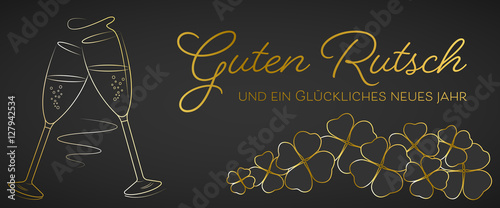 Canvas Print Silvester - Banner mit Klee (Grau/ Gold)