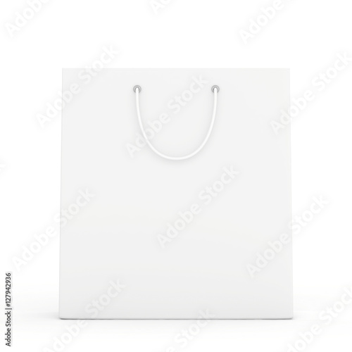 close up of a white paper bag on white background with clipping path. 3d rendering