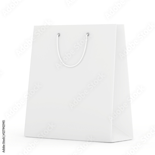 close up of a white paper bag on white background with clipping path. 3d rendering