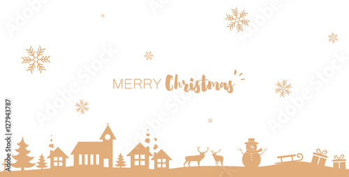 Christmas card with winter landscape - Gold