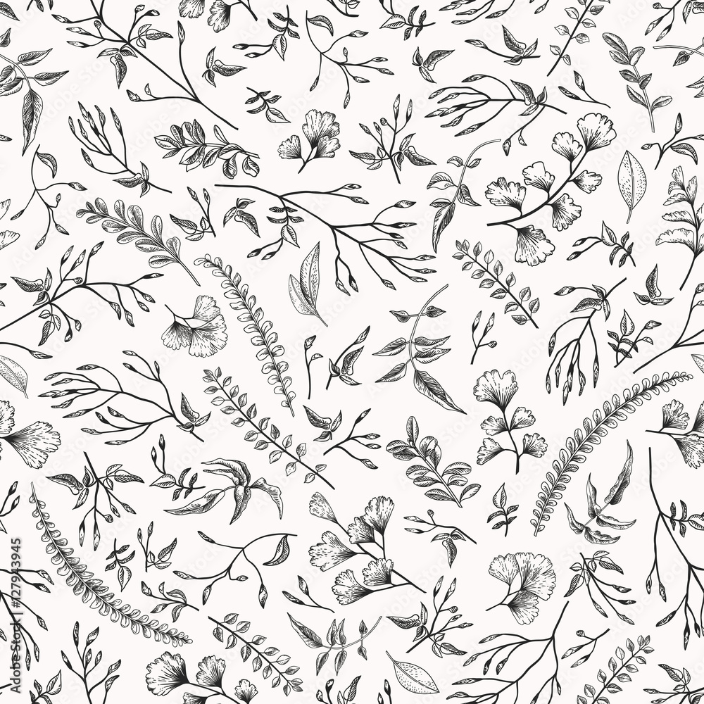 Fototapeta premium Floral seamless pattern with little plants.