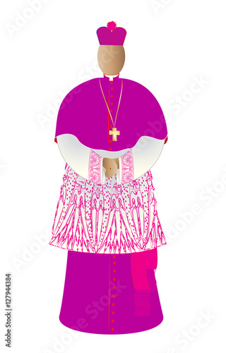 Pope with cardinals in choir dress, conclave or Roman curia color illustration photo