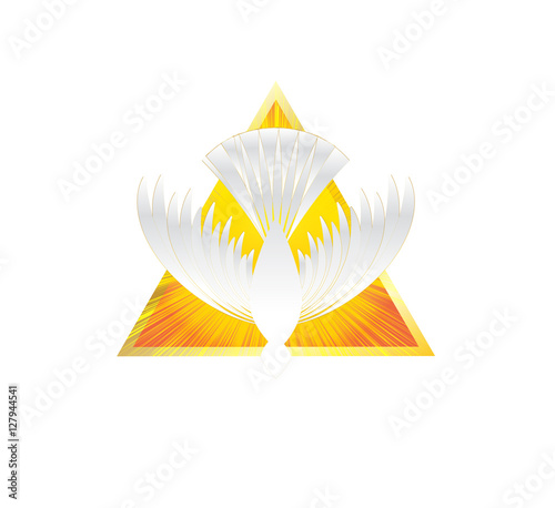 Holy Spirit symbol - a white dove, with halo of light rays and seven rays of fire symbolizing sevenfold gifts of the Holy Spirit.