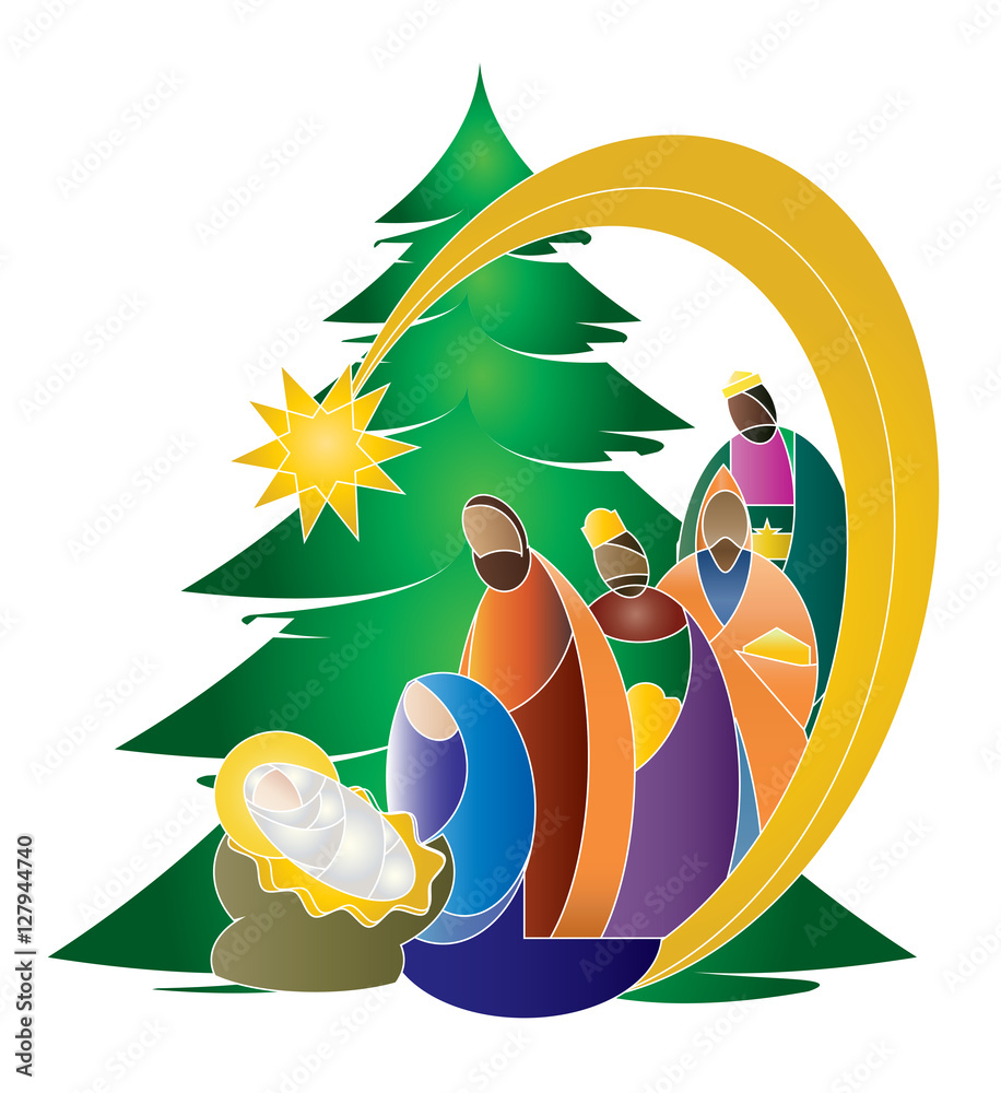 Christmas nativity religious Bethlehem crib scene, with Holy family of