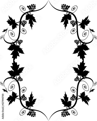 Ornamental floral vintage decorative grapes vine clusters graphic elements or frame, with copy space for text.