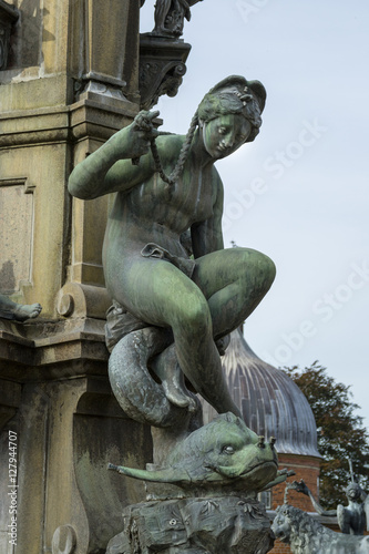 Detail of the Neptune Fountain in Frederiksborg Castle in Hiller