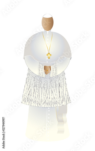 Pope, the Holy Father Roman Pontiff in choir dress, conclave or Roman curia color illustration