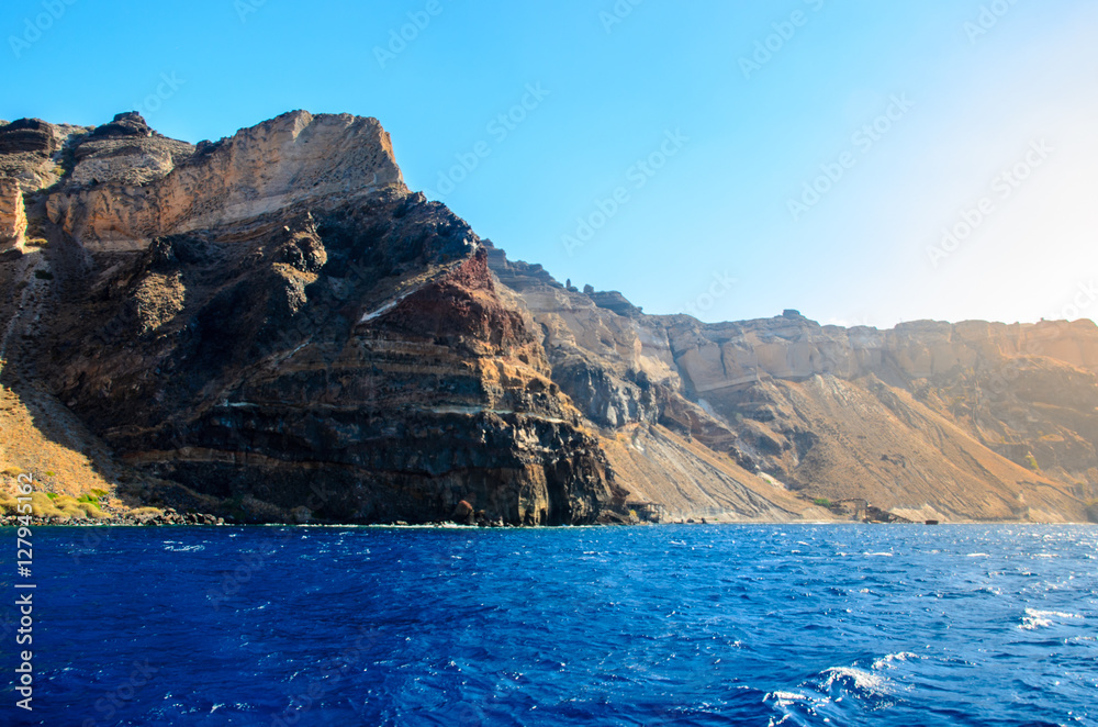 A view of seashore and cliff along the Aegean sea