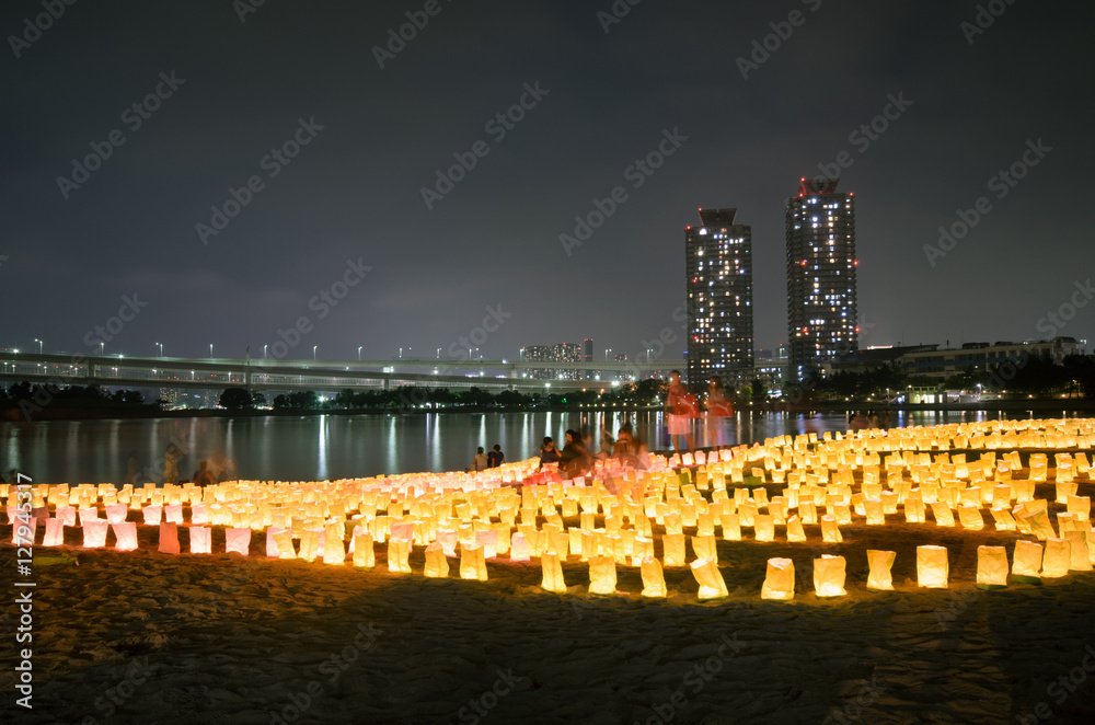 Fototapeta premium Lanterns at Beach for Marine Day