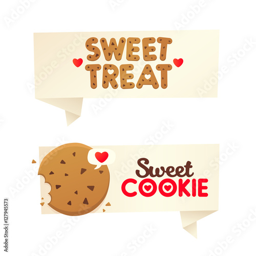Two banners confectionery. Sweet cookie labels, logos and emblems