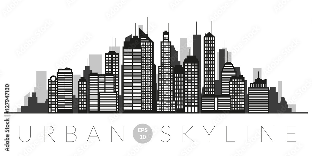 Urban skyline. Cityscape vector illustration in shades of gray.