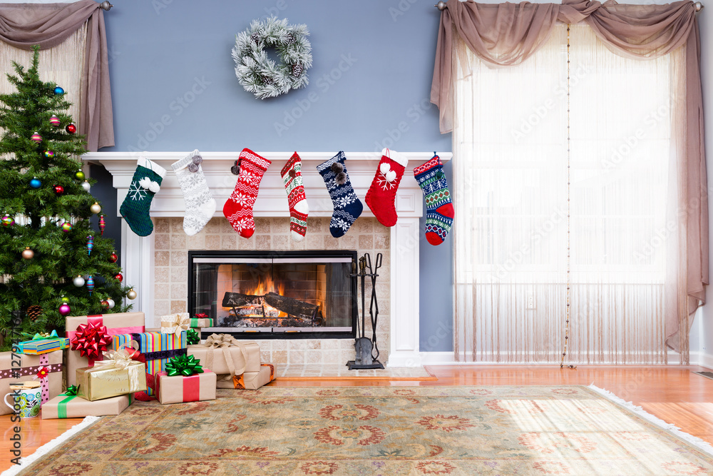 Fototapeta premium Decorated living room at home for Christmas