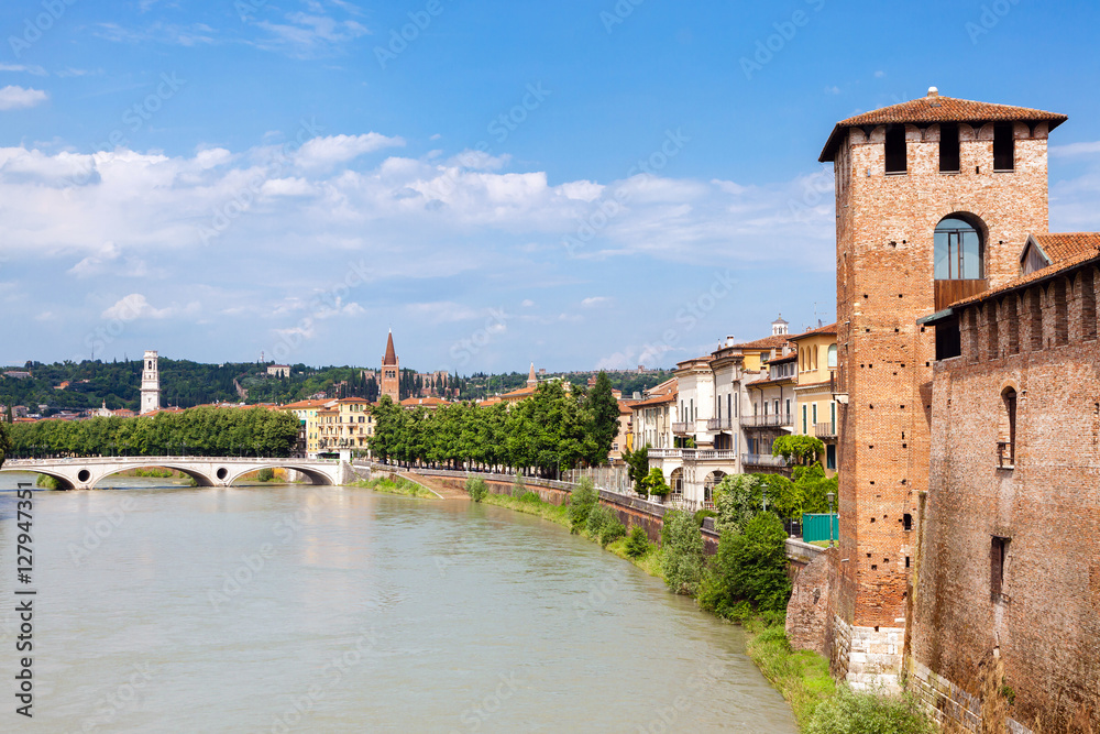 city Verona on the banks of the river, Italy