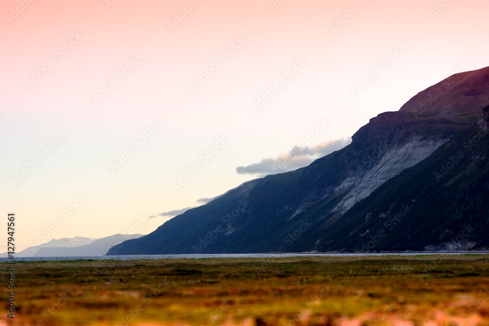 Fototapeta premium Classic Norway mountains in autumn background
