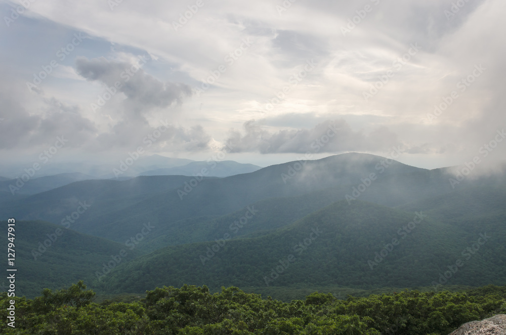 Blue ridge Shenandoah mountains covered in foggy mist Blue ridge Shenandoah mountains covered in foggy mist
