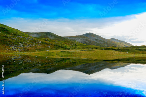 Mountain hills with reflection landscape background