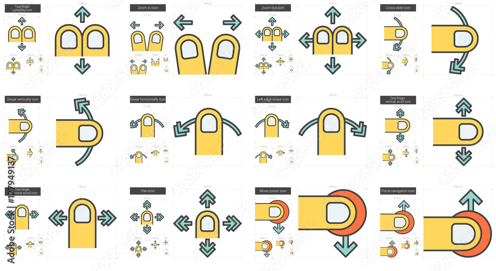 Touch gestures line icon set. Touch gestures line icon set.