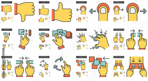Touch gestures line icon set.