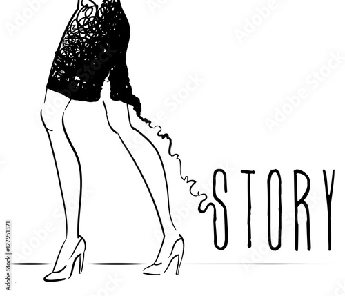 Storytelling concept image: black vector outline isolated on white background