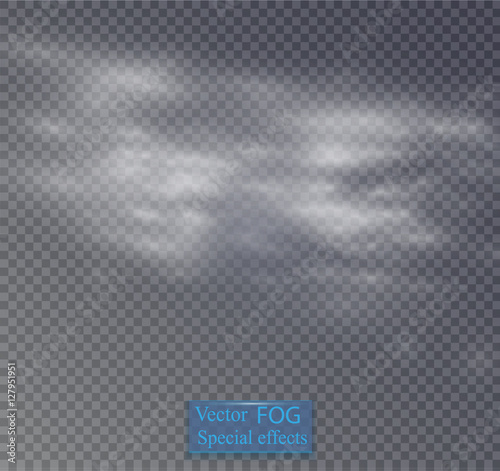 Fog or smoke isolated transparent special effect. White vector cloudiness, mist or smog background. Vector illustration