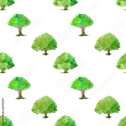 seamless pattern with watercolor drawing trees