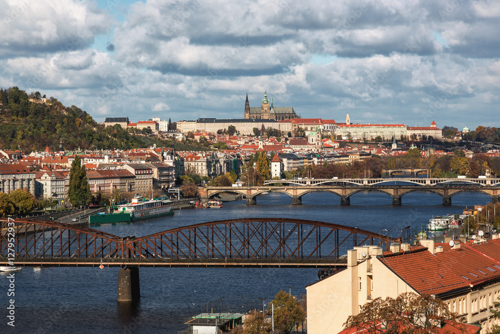 Bridges over the Vltava. Panorama Of Prague. Czech Republic.