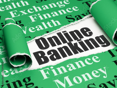 Currency concept: black text Online Banking under the piece of  torn paper