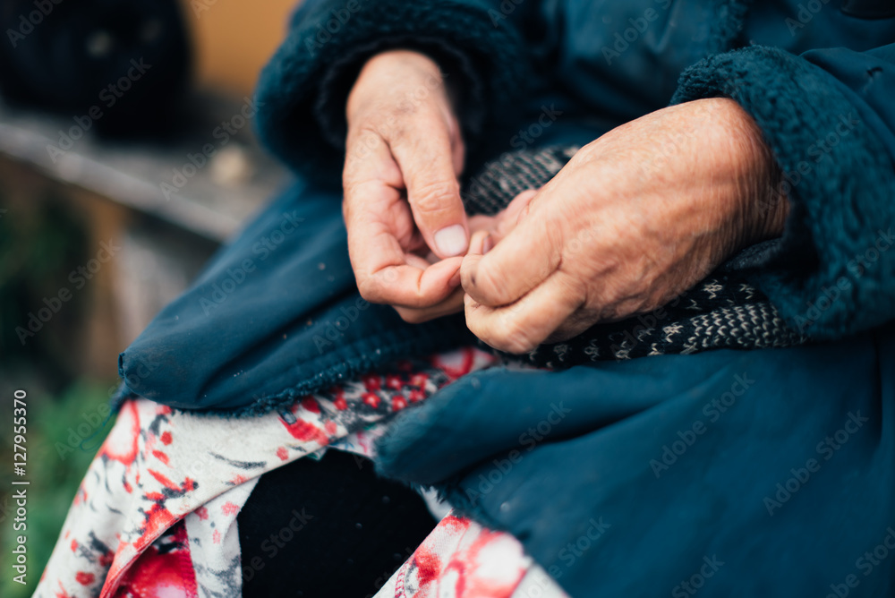 old hands wrinkled grandmother