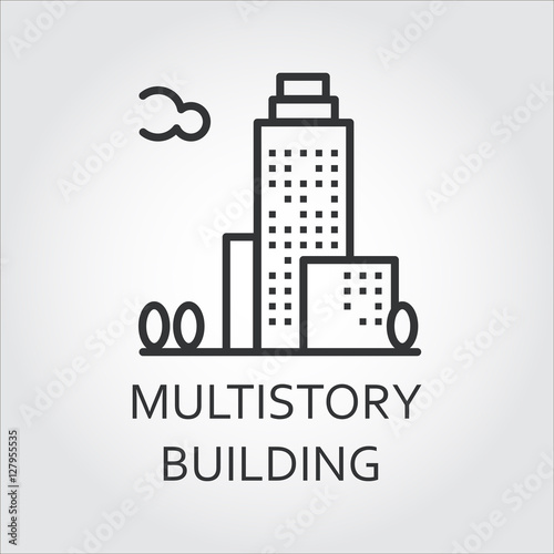 Multistory building icon drawn in outline style. Urban houses concept