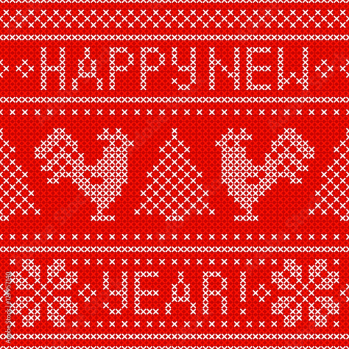 Embroidery Christmas card with cross stitch embroidered roosters.