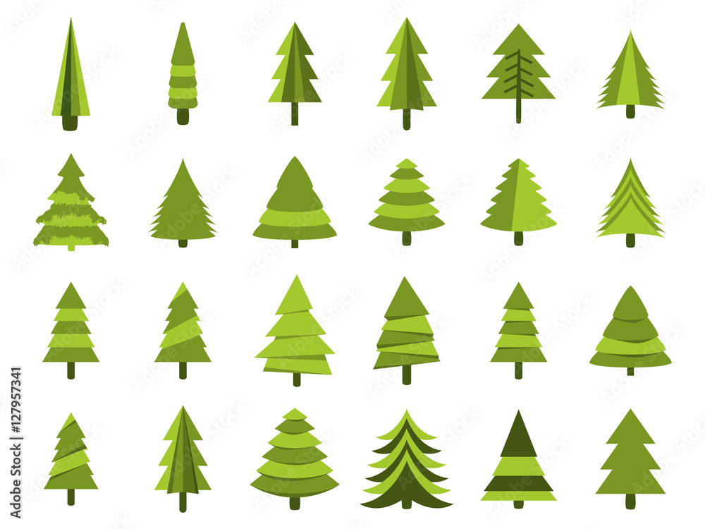 Christmas trees in a flat style. Firs isolation on a white background. Vector icons. Christmas trees in a flat style. Firs isolation on a white background. Vector icons.