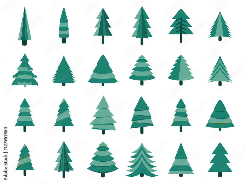 Obraz premium Christmas trees in a flat style. Firs isolation on a white background. Vector icons.