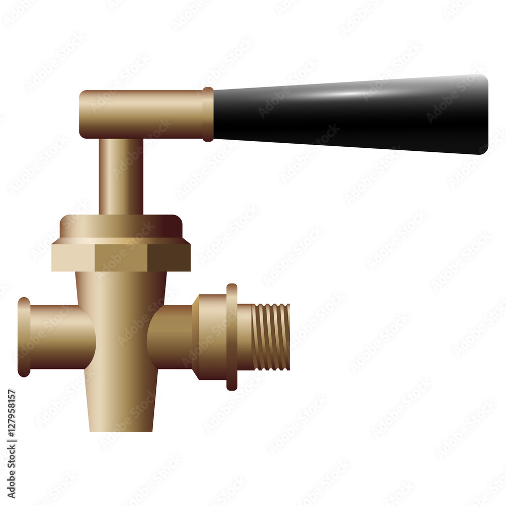Vector illustration of water crane. Industrial valve with a blac