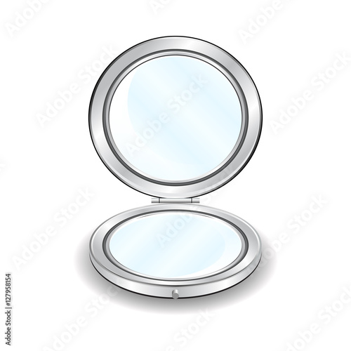 Vector silver metal round pocket cosmetic make up small mirror I