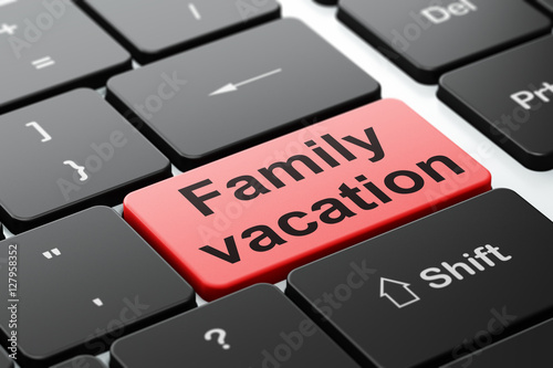 Travel concept: Family Vacation on computer keyboard background photo