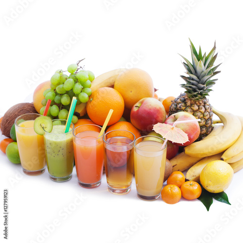 Fruits smoothies  summer cool drinks top view macro isolated