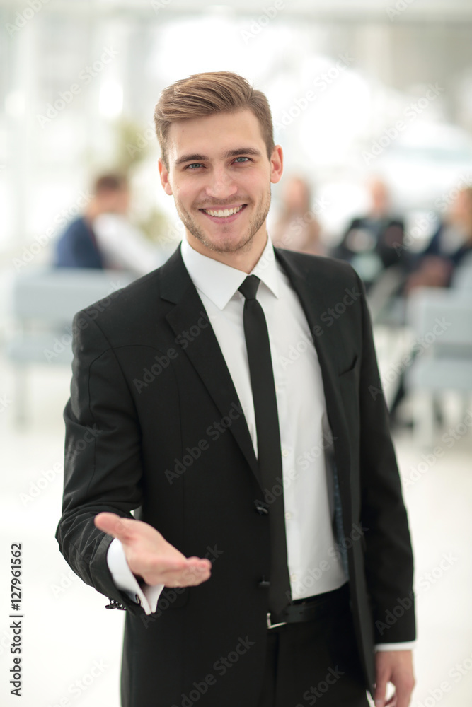 Portrait of happy businessman with colleagues interacting on ba Portrait of happy businessman with colleagues interacting on ba