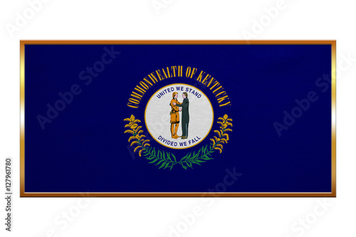 Flag of Kentucky , golden frame, fabric texture