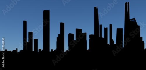 3d skyline of a city  silhouette over blue sky