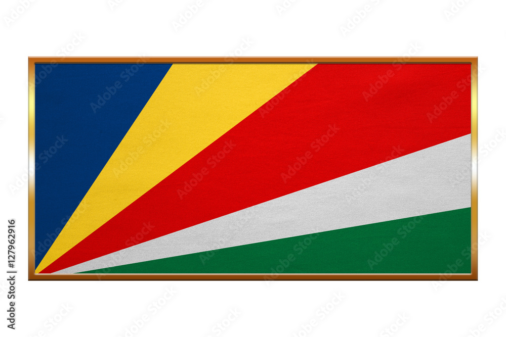 Flag of Seychelles , golden frame, fabric texture