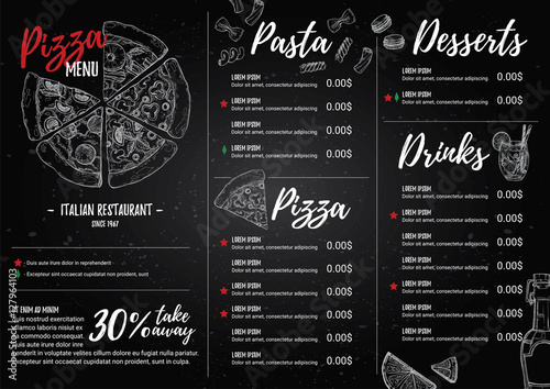 Hand drawn vector illustration - Italian menu. Pasta and Pizza.